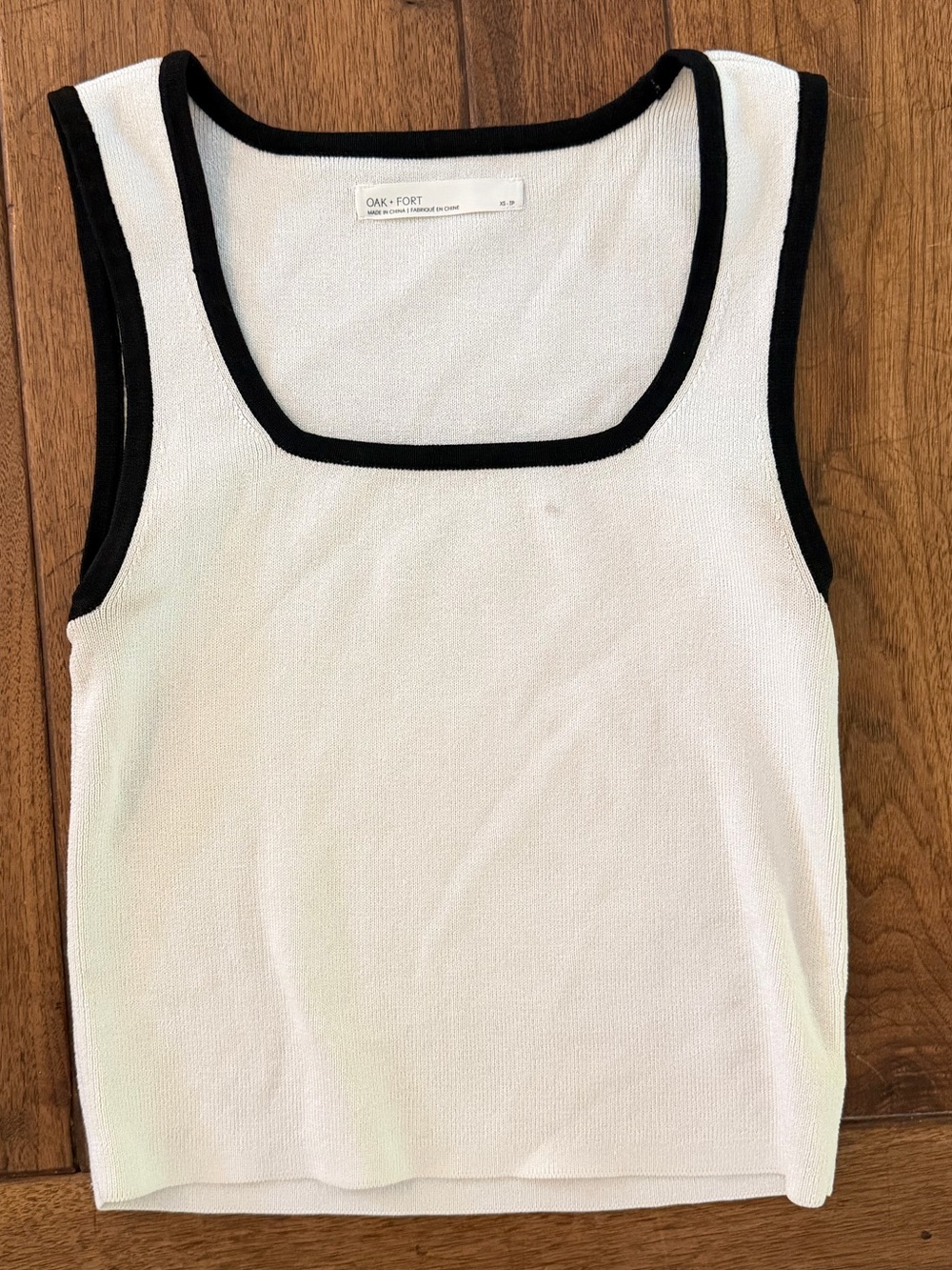 OAK + FORT White Crew Sweater with Black Trim